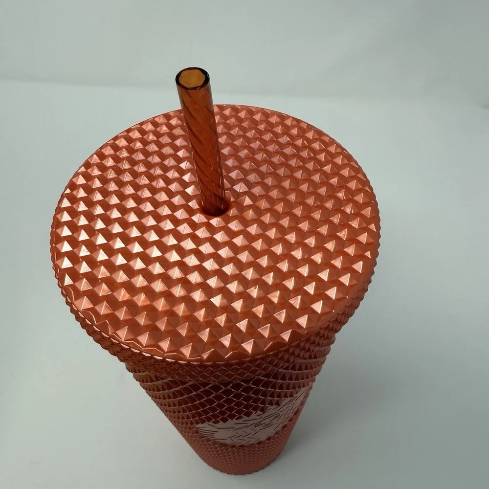 Starbucks Orange Pearl Studded Plastic Cold Cup Venti 24 Oz Tumbler